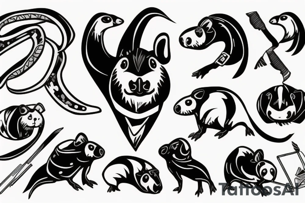 guinea pig, suit, scythe, evil looking tattoo idea