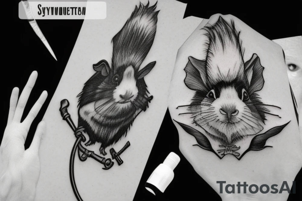 guinea pig, suit, scythe, evil looking tattoo idea