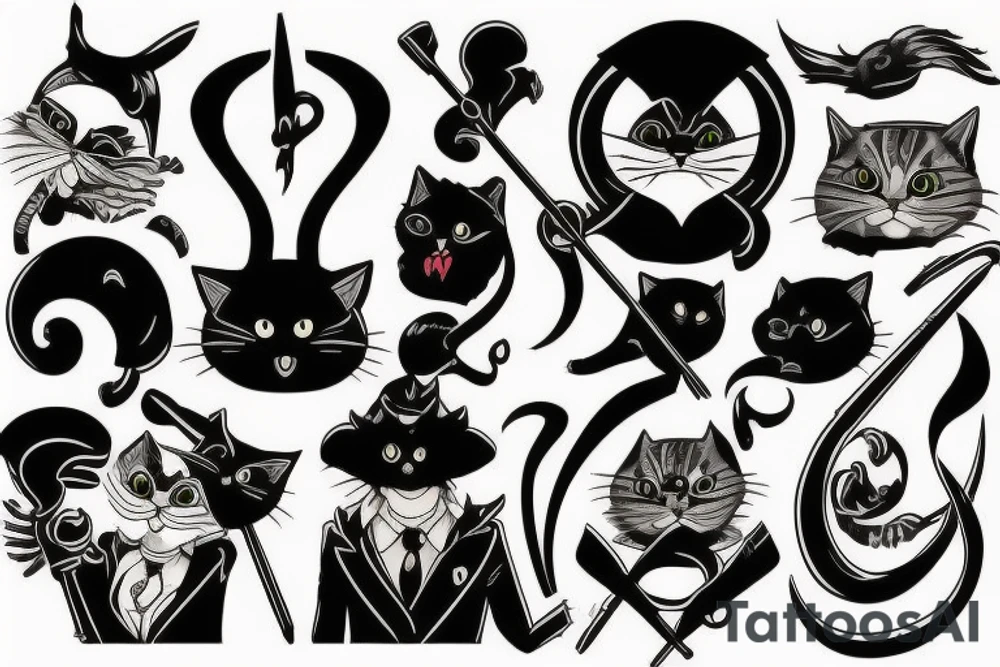 cat, suit, scythe, evil looking tattoo idea