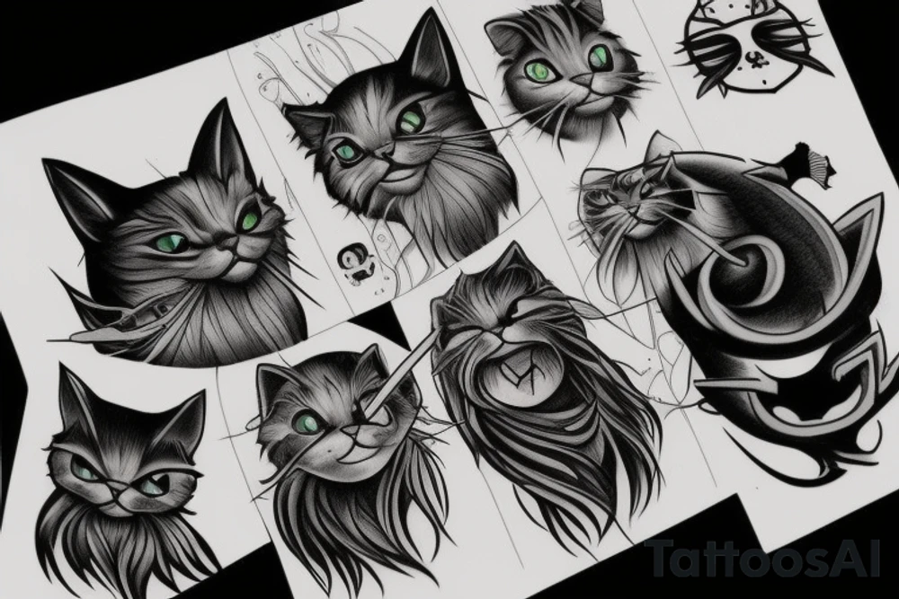 cat, suit, scythe, evil looking tattoo idea