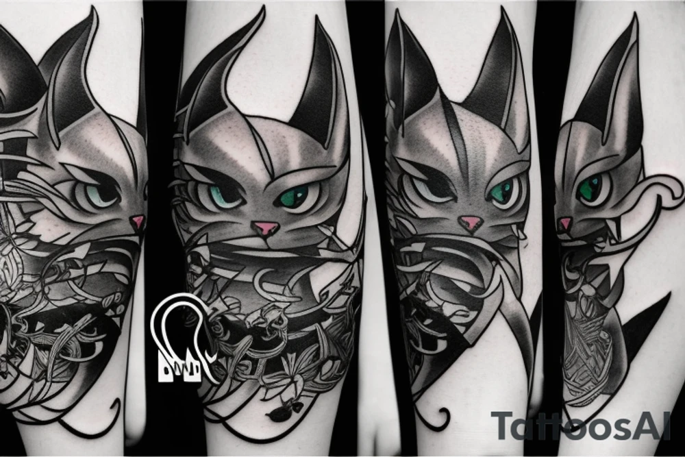 cat, suit, scythe, evil looking tattoo idea