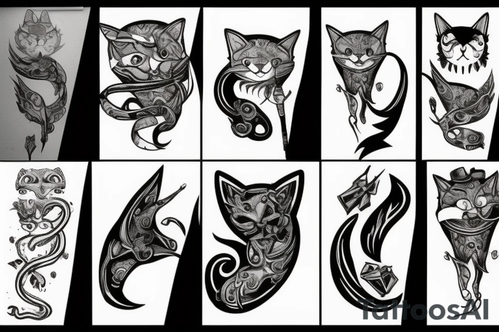 cat, suit, scythe, evil looking tattoo idea