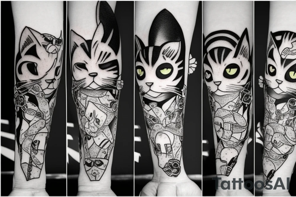 cat, suit, scythe, evil looking tattoo idea