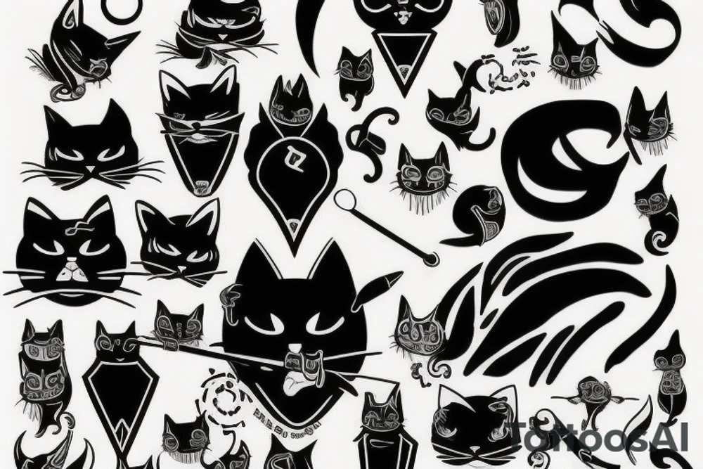 cat, suit, scythe, evil looking tattoo idea