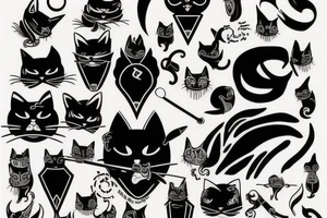 cat, suit, scythe, evil looking tattoo idea