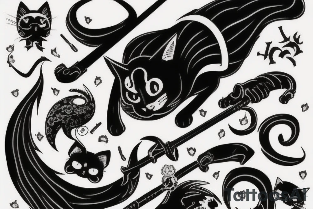 cat, suit, scythe, evil looking tattoo idea