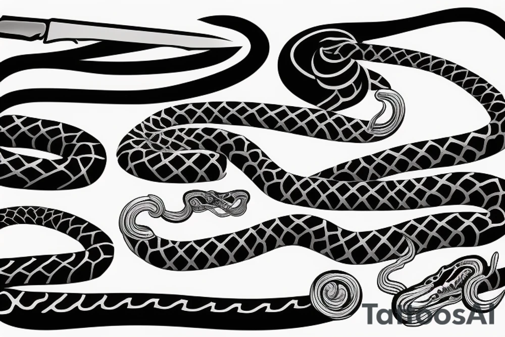 snake coiled on a knife tattoo idea