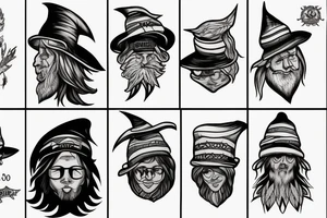 wizard, spruce tree hat tattoo idea