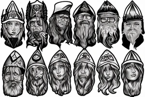 wizard, spruce tree hat tattoo idea