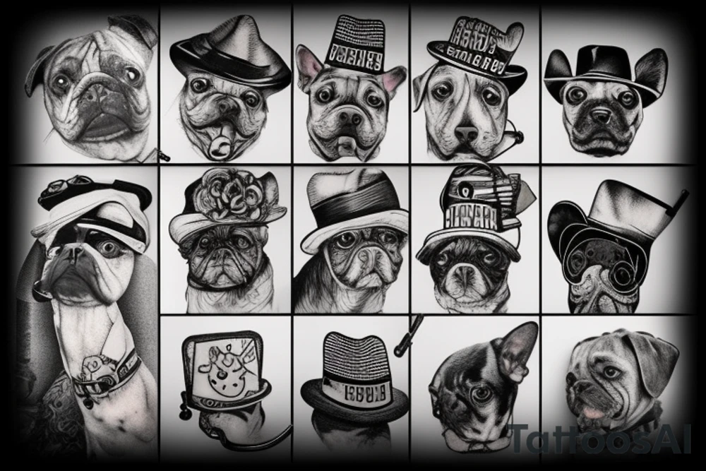 dog with a hat and a pipe tattoo idea