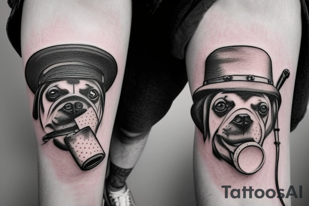 dog with a hat and a pipe tattoo idea