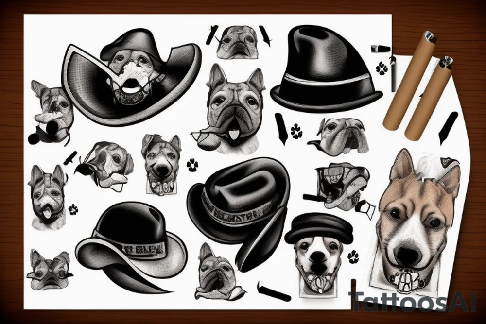 dog with a hat and a cigarrett in it's mouth tattoo idea