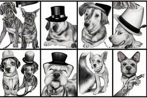 dog with a hat and human hands holding a cigarrett tattoo idea