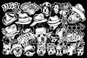 dog with a hat, with human hands instead of paws holding a cigarrett tattoo idea