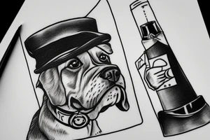 dog with a hat, with human hands instead of paws holding a cigarrett tattoo idea