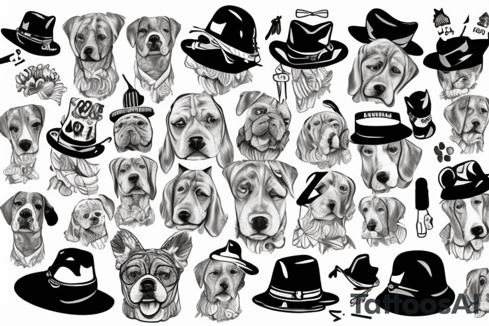 dog with a hat, with human hands instead of paws holding a cigarrett tattoo idea