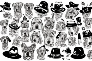 dog with a hat, with human hands instead of paws holding a cigarrett tattoo idea