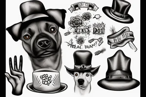 dog with a hat, with human hands instead of paws holding a cigarrett tattoo idea