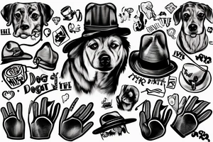 dog with a hat, with human hands instead of paws holding a cigarrett tattoo idea