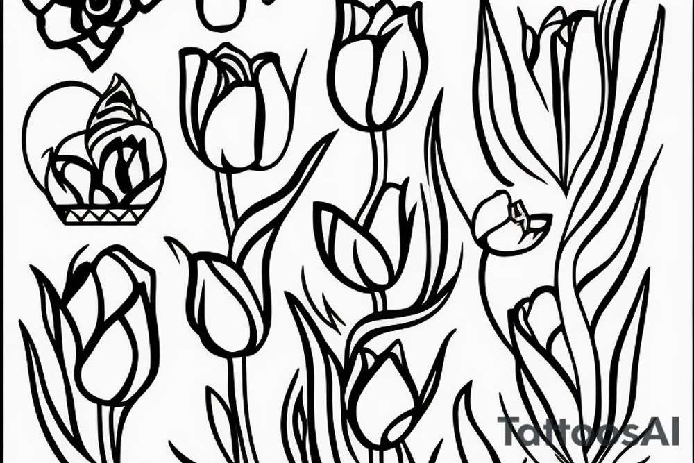 A location marker pointing to a tulip with the words pies place below tattoo idea