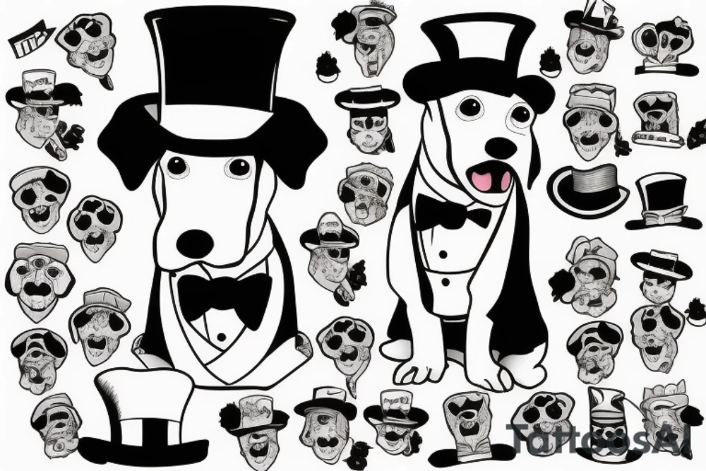 dog in a tuxedo and top hat tattoo idea