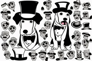 dog in a tuxedo and top hat tattoo idea