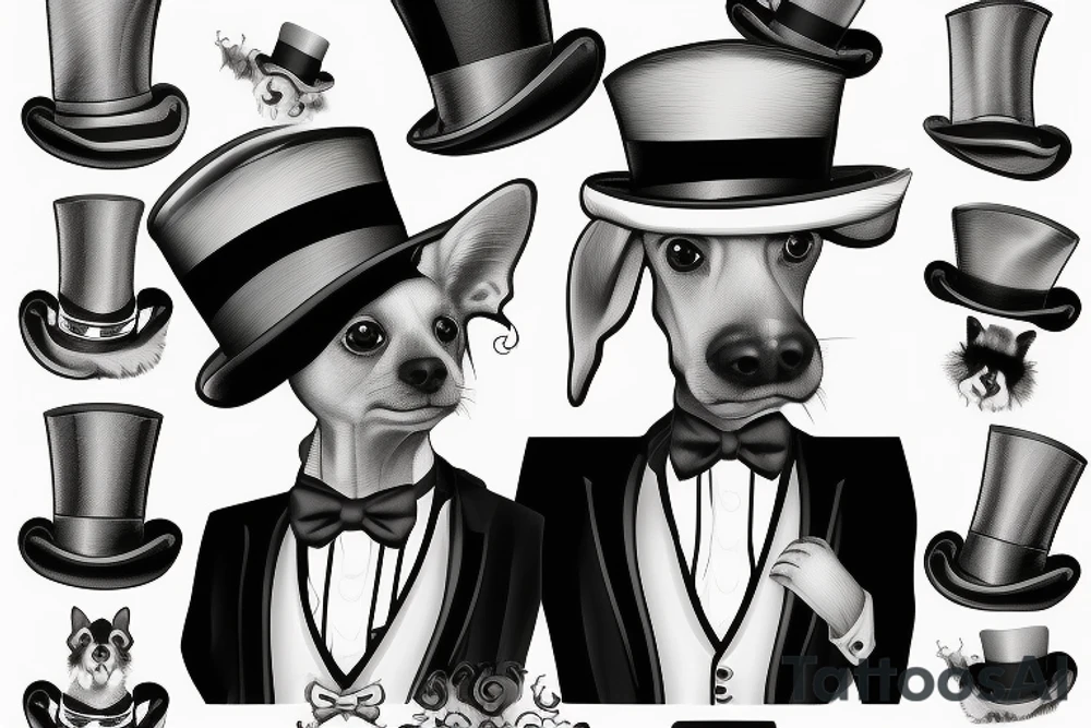 dog in a tuxedo and top hat tattoo idea