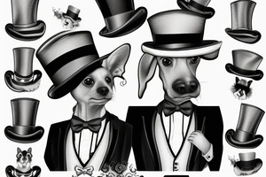 dog in a tuxedo and top hat tattoo idea