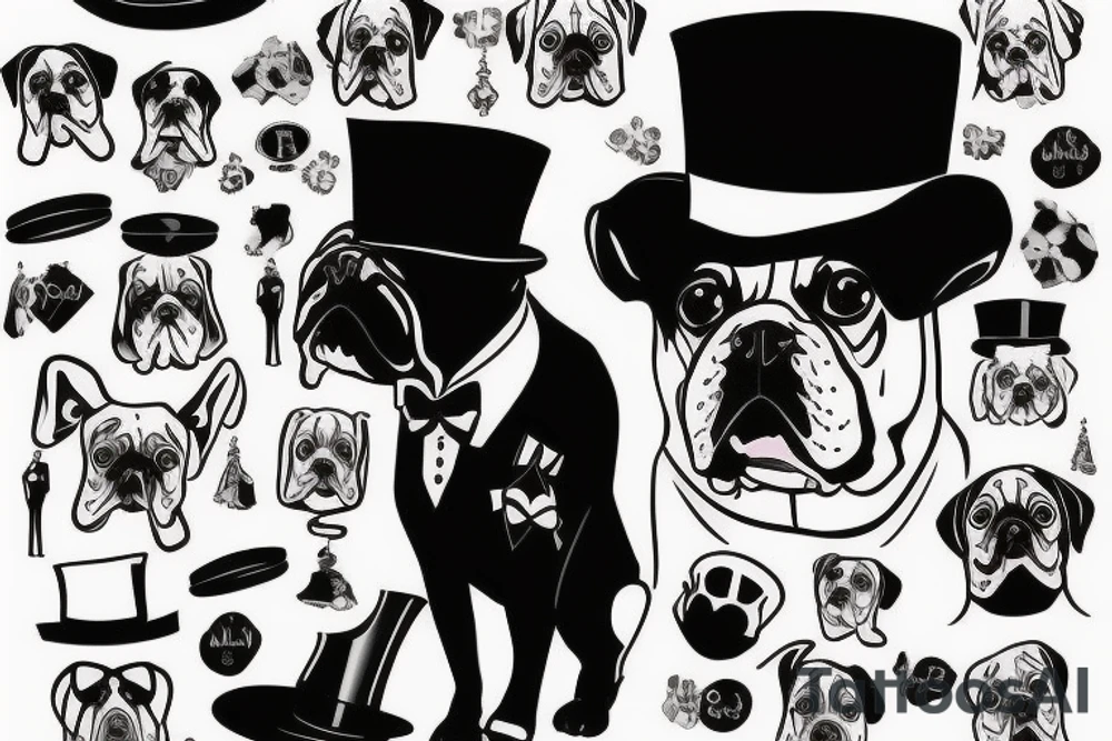 dog in a tuxedo and top hat tattoo idea