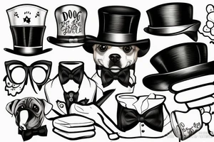 dog in a tuxedo and top hat tattoo idea