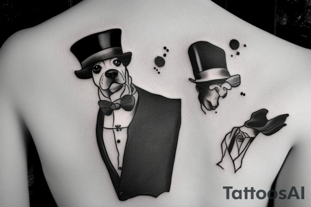 dog in a tuxedo and top hat tattoo idea