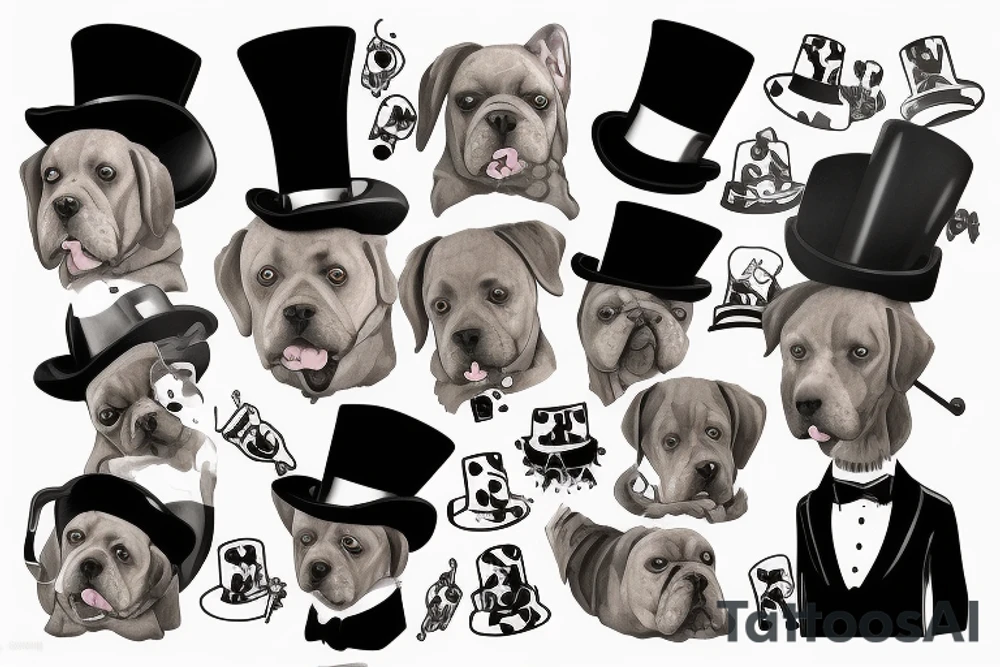 dog in a tuxedo and top hat tattoo idea