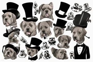 dog in a tuxedo and top hat tattoo idea