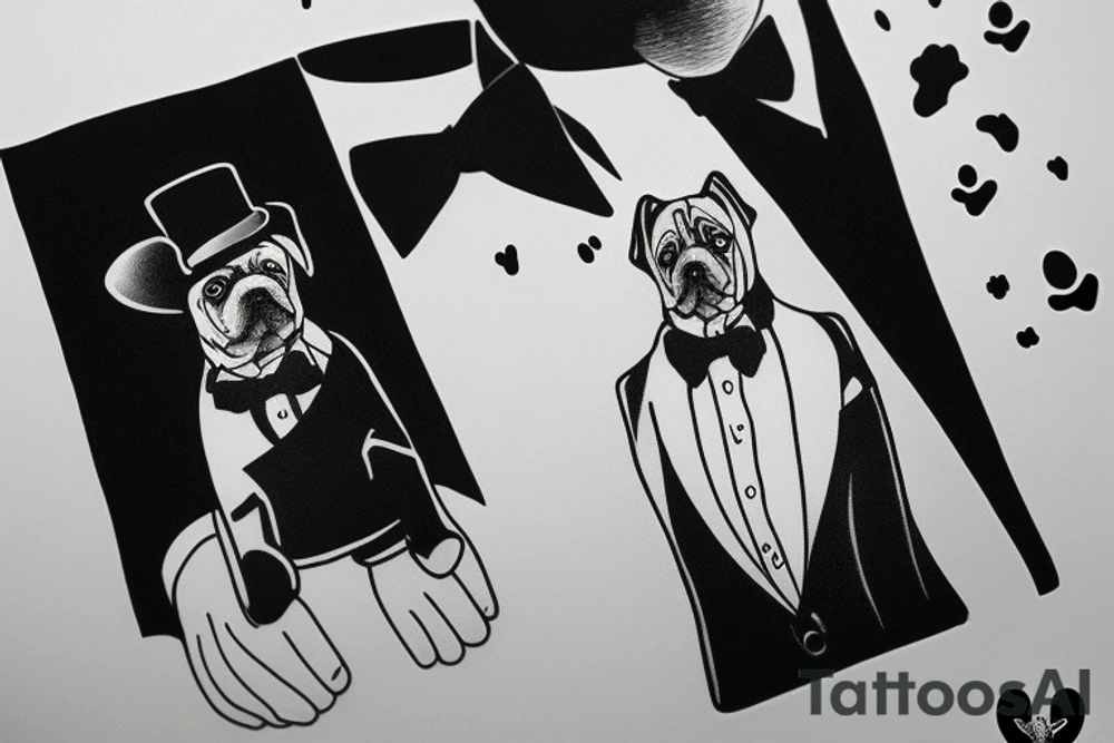 dog in a tuxedo and top hat tattoo idea