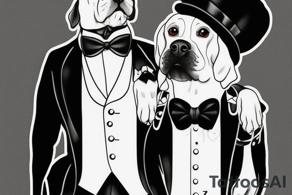 dog in a tuxedo and top hat tattoo idea