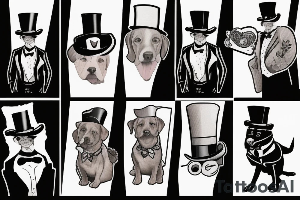 dog in a tuxedo and top hat tattoo idea