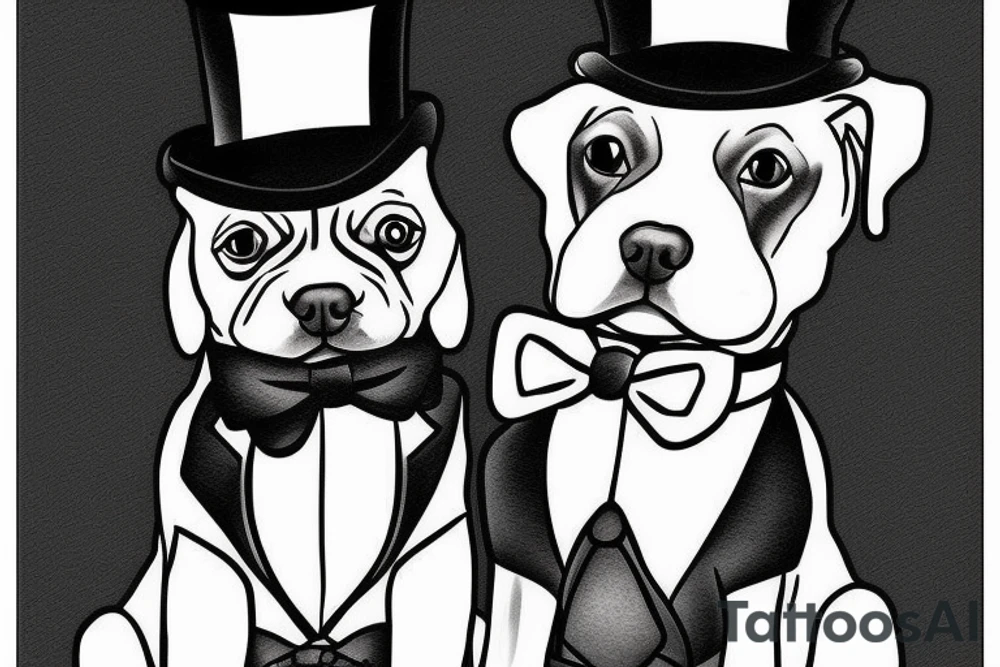 dog in a tuxedo and top hat tattoo idea