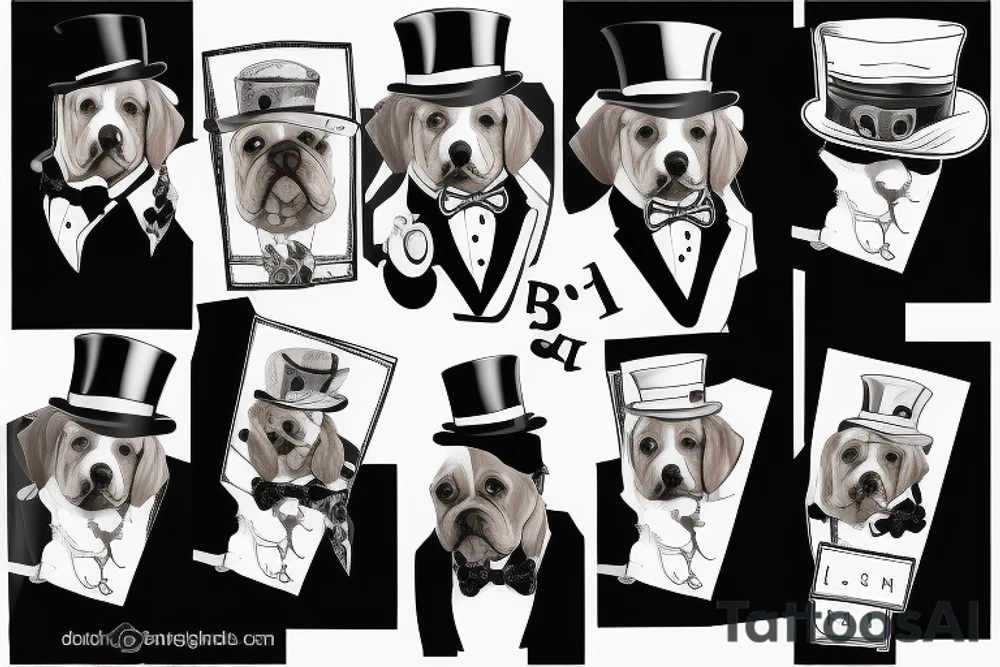 dog in a tuxedo and top hat tattoo idea