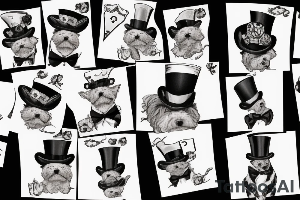 dog in a tuxedo and top hat tattoo idea