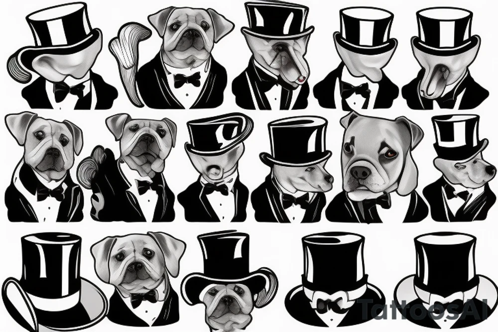 dog in a tuxedo and top hat tattoo idea