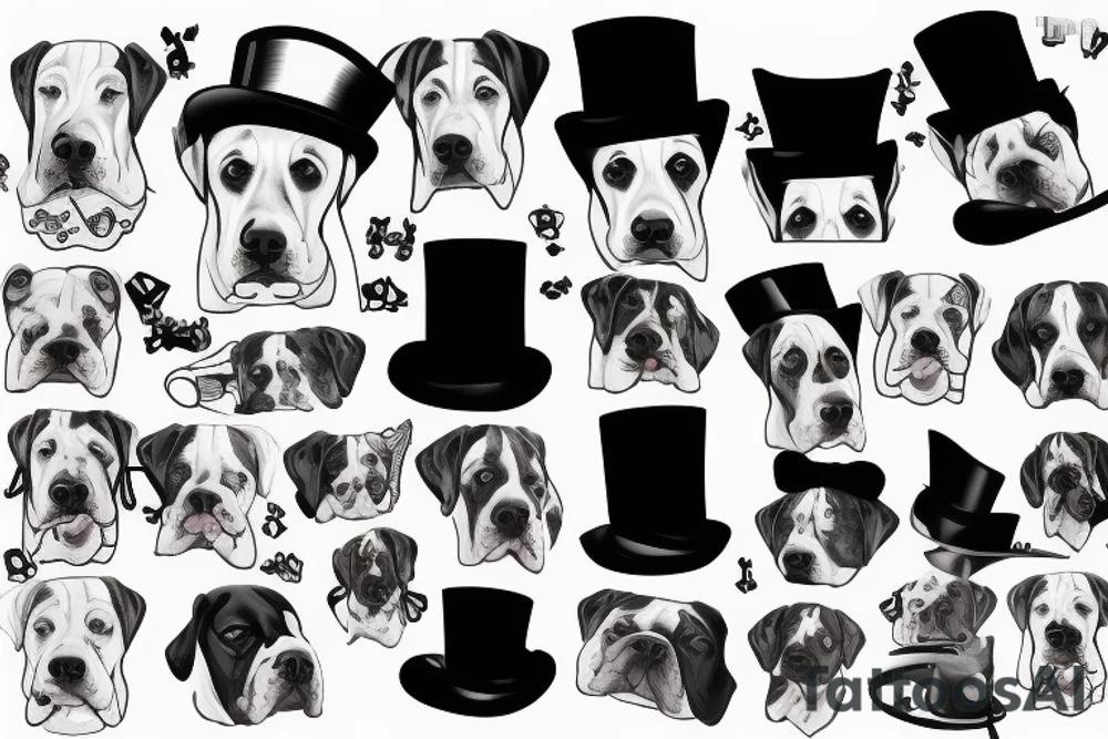dog in a tuxedo and top hat tattoo idea