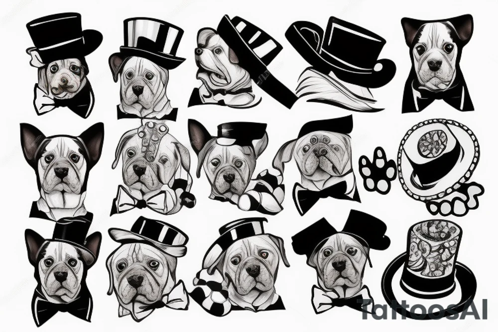dog in a tuxedo and top hat tattoo idea