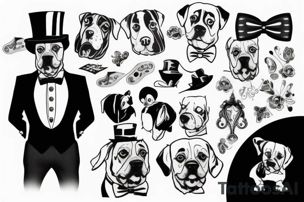 dog in a tuxedo and top hat tattoo idea