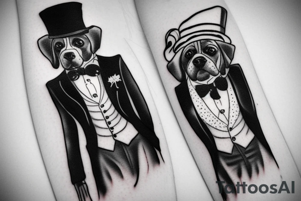 dog in a tuxedo and top hat tattoo idea
