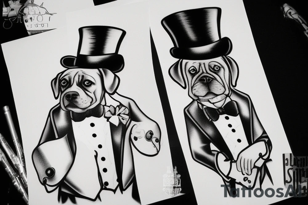dog in a tuxedo and top hat tattoo idea