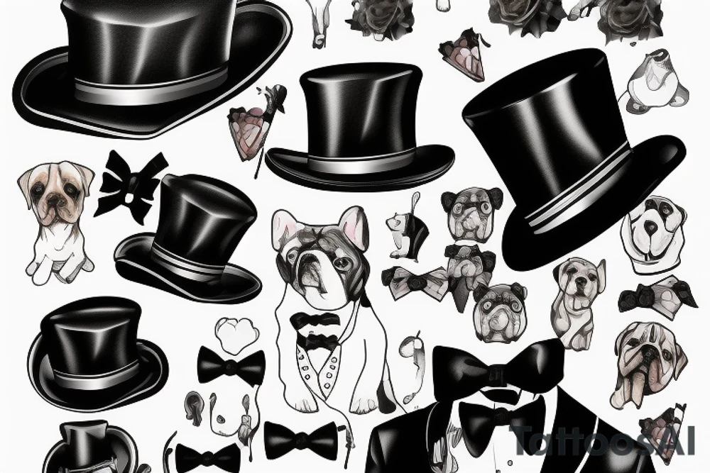 dog in a tuxedo and top hat tattoo idea