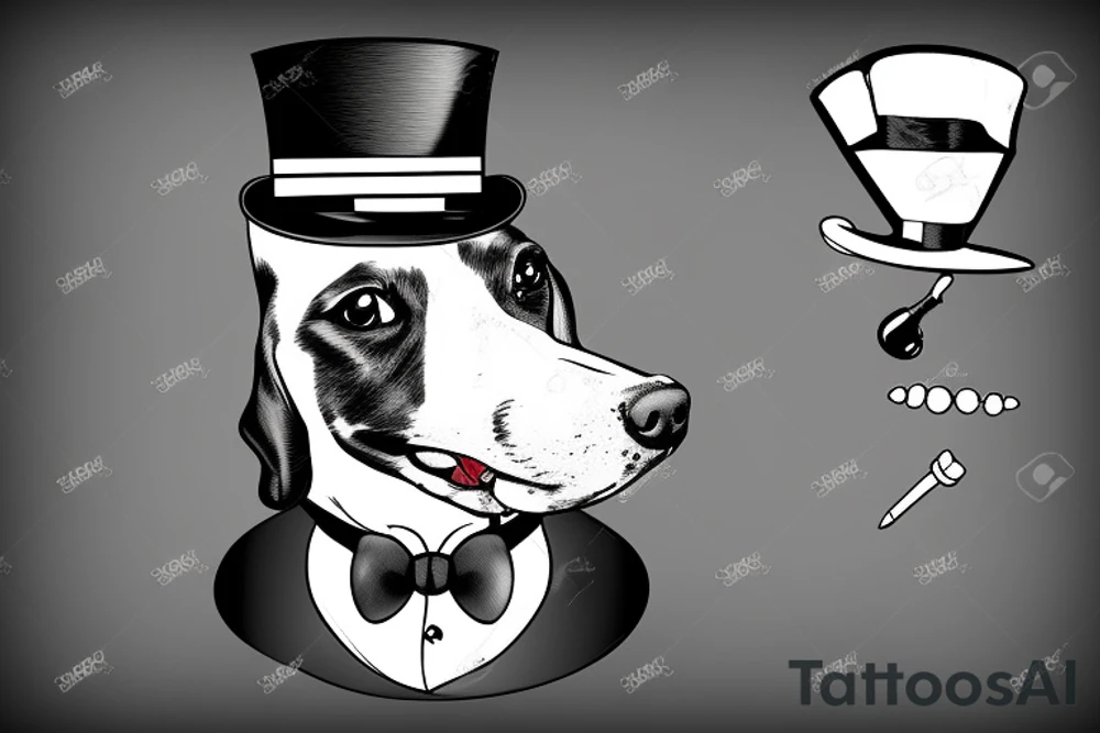 dog in a tuxedo and top hat, cigarette in side of mouth tattoo idea