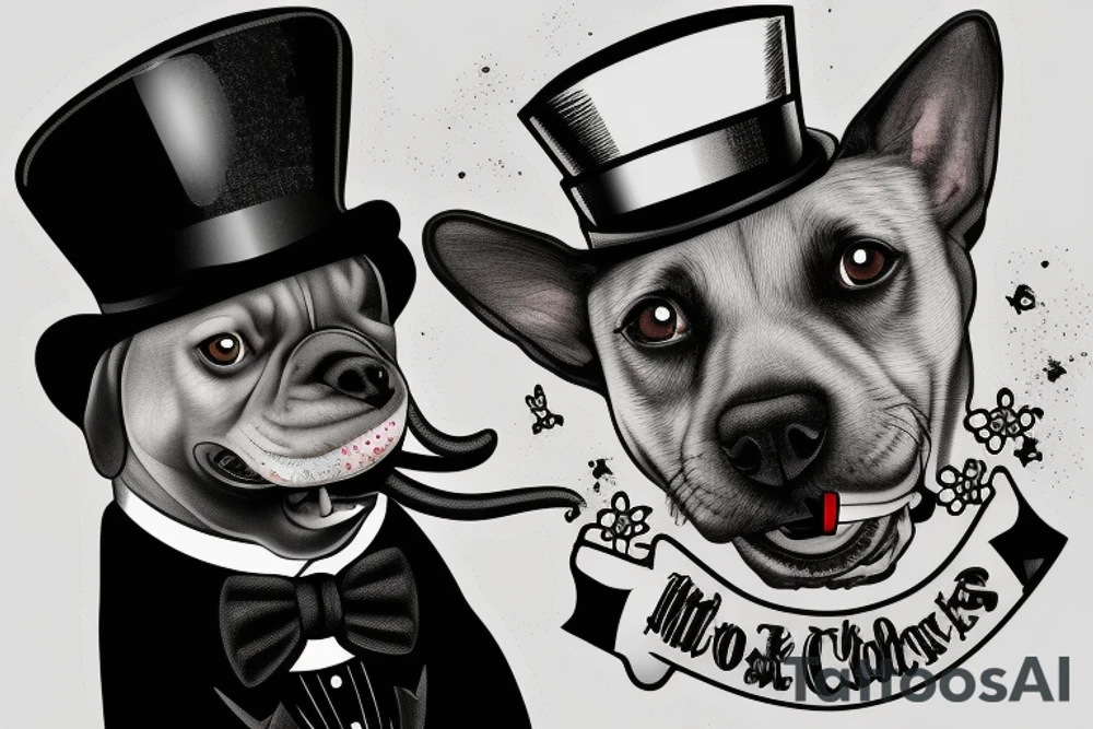 dog in a tuxedo and top hat, cigarette in side of mouth tattoo idea