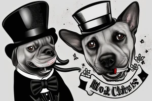 dog in a tuxedo and top hat, cigarette in side of mouth tattoo idea