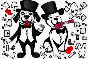 dog in a tuxedo and top hat, cigarette in side of mouth tattoo idea